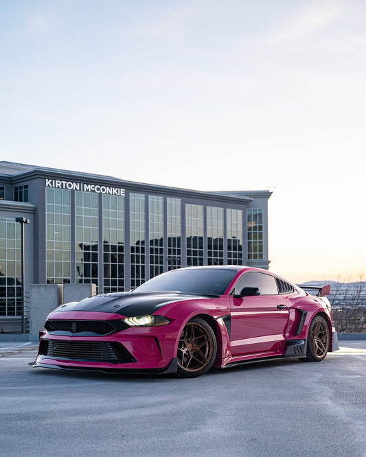 Ford Mustang Ecoboost V6 GT 2015 2016 2017 & Mustang Ecoboost V6 GT S550.1 2015 2016 2017 & Mustang Ecoboost V6 GT March1 Bullitt S550.2 2018 2019 2020 2021 2022 2023 with Aftermarket Parts - DUSK Front Bumper & Lip (Badge included) & Replacement Front Lip Only Carbon Fiber / FRP from Robot Craftsman