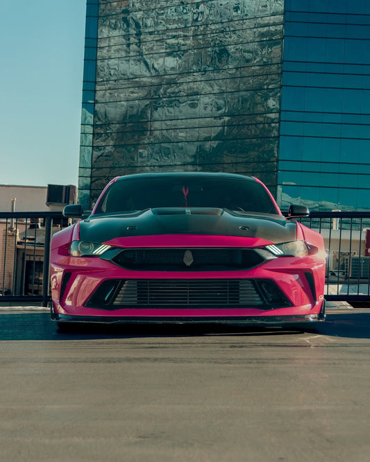 Ford Mustang Ecoboost V6 GT 2015 2016 2017 & Mustang Ecoboost V6 GT S550.1 2015 2016 2017 & Mustang Ecoboost V6 GT March1 Bullitt S550.2 2018 2019 2020 2021 2022 2023 with Aftermarket Parts - DUSK Front Bumper & Lip (Badge included) & Replacement Front Lip Only Carbon Fiber / FRP from Robot Craftsman