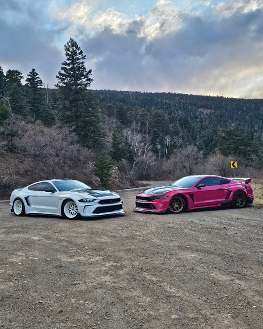 Ford Mustang Ecoboost V6 GT S550.1 2015 2016 2017 & Mustang Ecoboost V6 GT March1 Bullitt S550.2 2018 2019 2020 2021 2022 2023 with Aftermarket Parts - " DAWN & DUSK " Widebody Fender Flares Wheel Arches & Side Skirts Carbon Fiber / FRP from Robot Craftsman
