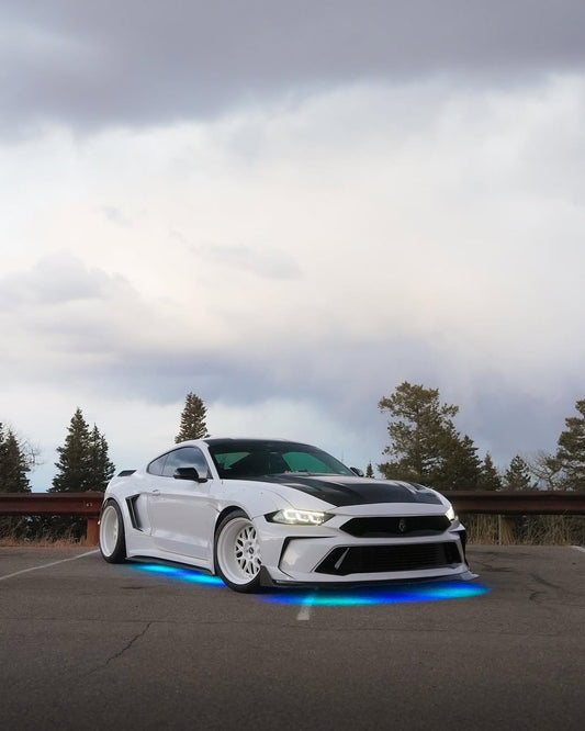 Ford Mustang Ecoboost V6 GT S550.1 2015 2016 2017 & Mustang Ecoboost V6 GT March1 Bullitt S550.2 2018 2019 2020 2021 2022 2023 with Aftermarket Parts - " DAWN & DUSK " Widebody Fender Flares Wheel Arches & Side Skirts Carbon Fiber / FRP from Robot Craftsman