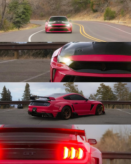 Ford Mustang Ecoboost V6 GT March1 Bullitt S550.1 S550.2 2015 2016 2017 2018 2019 2020 2021 2022 2023 with Aftermarket Parts - DAWN & DUSK Rear Bumper & Diffuser & Exhaust Tip Trim Carbon Fiber / FRP from Robot Craftsman