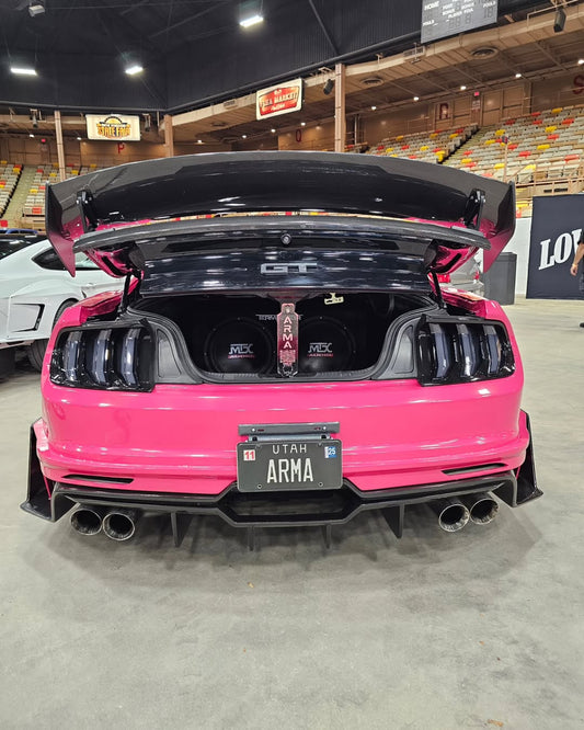 Ford Mustang Ecoboost V6 GT March1 Bullitt S550.1 S550.2 2015 2016 2017 2018 2019 2020 2021 2022 2023 with Aftermarket Parts - DAWN & DUSK Rear Bumper & Diffuser & Exhaust Tip Trim Carbon Fiber / FRP from Robot Craftsman