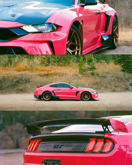 ord Mustang Ecoboost V6 GT S550.1 2015 2016 2017 & Mustang Ecoboost V6 GT March1 Bullitt S550.2 2018 2019 2020 2021 2022 2023 with Aftermarket Parts - " DAWN & DUSK " Widebody Fender Flares Wheel Arches & Side Skirts Carbon Fiber / FRP from Robot Craftsman