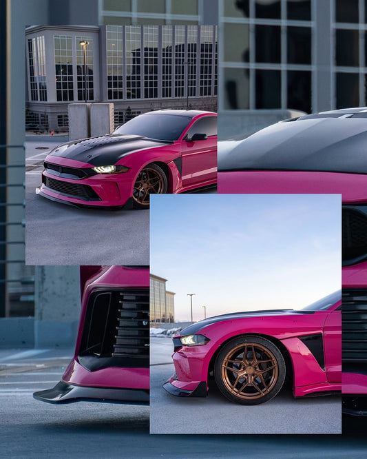 Ford Mustang Ecoboost V6 GT S550.1 2015 2016 2017 & Mustang Ecoboost V6 GT March1 Bullitt S550.2 2018 2019 2020 2021 2022 2023 with Aftermarket Parts - " DAWN & DUSK " Widebody Fender Flares Wheel Arches & Side Skirts Carbon Fiber / FRP from Robot Craftsman