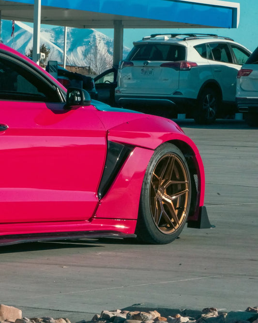 Ford Mustang Ecoboost V6 GT S550.1 2015 2016 2017 & Mustang Ecoboost V6 GT March1 Bullitt S550.2 2018 2019 2020 2021 2022 2023 with Aftermarket Parts - " DAWN & DUSK " Widebody Fender Flares Wheel Arches & Side Skirts Carbon Fiber / FRP from Robot Craftsman