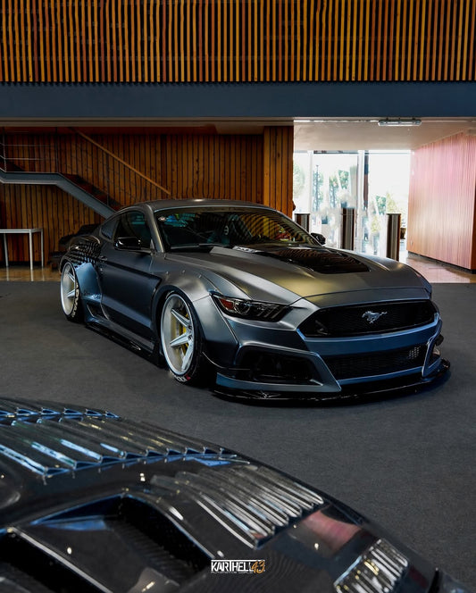 Ford Mustang Ecoboost V6 GT S550.1 2015 2016 2017 & Mustang Ecoboost V6 GT March1 Bullitt S550.2 2018 2019 2020 2021 2022 2023 with Aftermarket Parts - "STORM" Widebody Fender Flares Wheel Arches & Side Skirts Carbon Fiber / FRP from Robot Craftsman