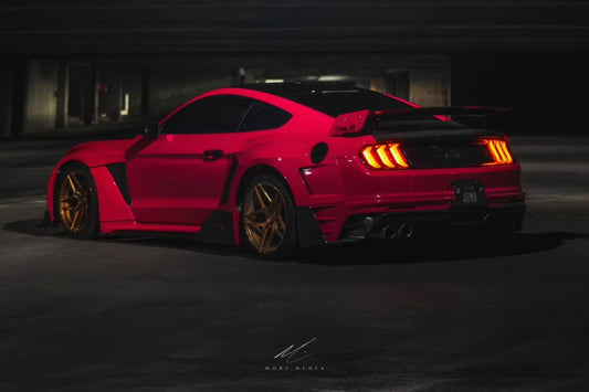 Ford Mustang Ecoboost V6 GT March1 Bullitt S550.1 S550.2 2015 2016 2017 2018 2019 2020 2021 2022 2023 with Aftermarket Parts - DAWN & DUSK Rear Bumper & Diffuser & Exhaust Tip Trim Carbon Fiber / FRP from Robot Craftsman