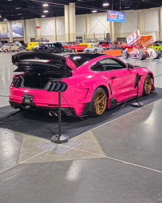 Ford Mustang Ecoboost V6 GT March1 Bullitt S550.1 S550.2 2015 2016 2017 2018 2019 2020 2021 2022 2023 with Aftermarket Parts - DAWN & DUSK Rear Bumper & Diffuser & Exhaust Tip Trim Carbon Fiber / FRP from Robot Craftsman