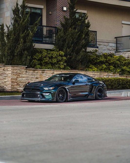 Ford Mustang Ecoboost V6 GT 2015 2016 2017 & Mustang Ecoboost V6 GT S550.1 2015 2016 2017 & Mustang Ecoboost V6 GT March1 Bullitt S550.2 2018 2019 2020 2021 2022 2023 with Aftermarket Parts - DUSK Front Bumper & Lip (Badge included) & Replacement Front Lip Only Carbon Fiber / FRP from Robot Craftsman