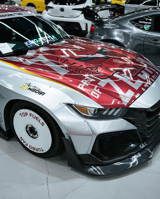 Ford Mustang Ecoboost V6 GT S550.1 2015 2016 2017 & Mustang Ecoboost V6 GT March1 Bullitt S550.2 2018 2019 2020 2021 2022 2023 with Aftermarket Parts - " DAWN & DUSK " Widebody Fender Flares Wheel Arches & Side Skirts Carbon Fiber / FRP from Robot Craftsman