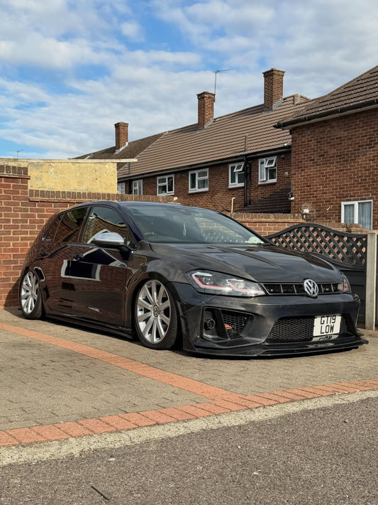 Volkswagen Golf R GTI Base MK7 MK7.5 2015 2016 2017 2018 2019 2020 2021 with Aftermarket Parts - Front Grill Replacement & ROBOT emblem cover Carbon Fiber / FRP from Robot Craftsman