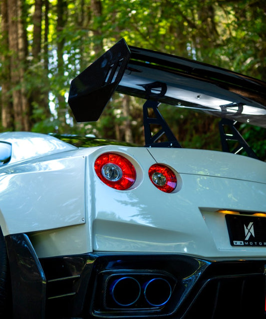 Nissan GTR Nismo T-Spec Black Edition Track Edition Premium Pure CBA DBA EBA 2008 2009 2010 2011 2012 2013 2014 2015 2016 2017 2018 2019 2020 2021 2022 2023 2024 with Aftermarket Parts - "Godzilla" Swan Neck Thor GT Wing Carbon Fiber / FRP from Robot Craftsman