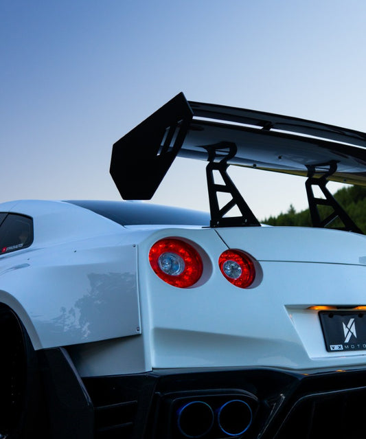 Nissan GTR Nismo T-Spec Black Edition Track Edition Premium Pure CBA DBA EBA 2008 2009 2010 2011 2012 2013 2014 2015 2016 2017 2018 2019 2020 2021 2022 2023 2024 with Aftermarket Parts - "Godzilla" Swan Neck Thor GT Wing Carbon Fiber / FRP from Robot Craftsman