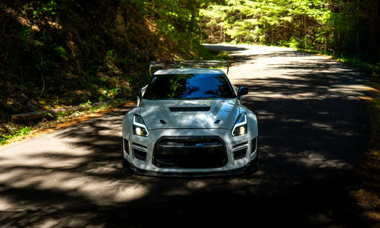 Nissan GTR Nismo Black Edition Track Edition Premium Base CBA DBA 2008 2009 2010 2011 2012 2013 2014 2015 2016 (for installation on 2017 2018 2019 2020 2021 2022 2023 2024 vehicles, 2008 2009 2010 2011 2012 2013 2014 2015 2016 hood is recommended) with Aftermarket Parts - "Godzilla" Widebody Front Bumper & Front Lip Carbon Fiber / FRP from Robot Craftsman