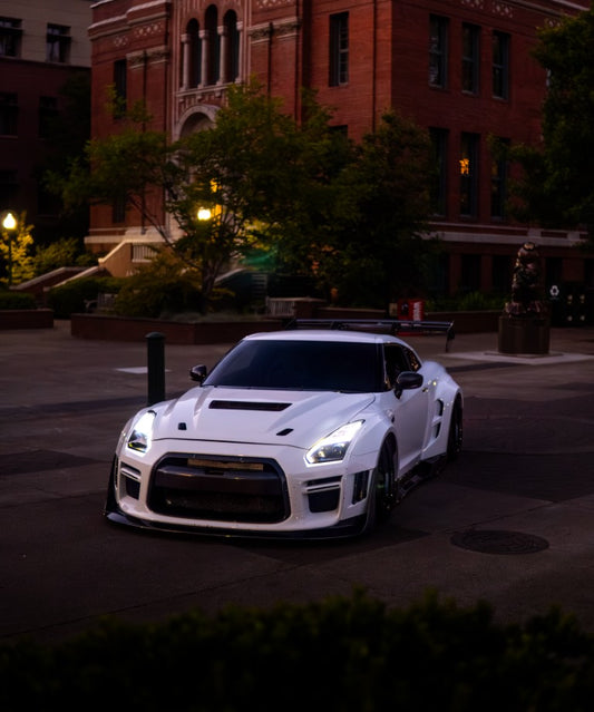 Nissan GTR Nismo Black Edition Track Edition Premium Base CBA DBA 2008 2009 2010 2011 2012 2013 2014 2015 2016 (for installation on 2017 2018 2019 2020 2021 2022 2023 2024 vehicles, 2008 2009 2010 2011 2012 2013 2014 2015 2016 hood is recommended) with Aftermarket Parts - "Godzilla" Widebody Front Bumper & Front Lip Carbon Fiber / FRP from Robot Craftsman