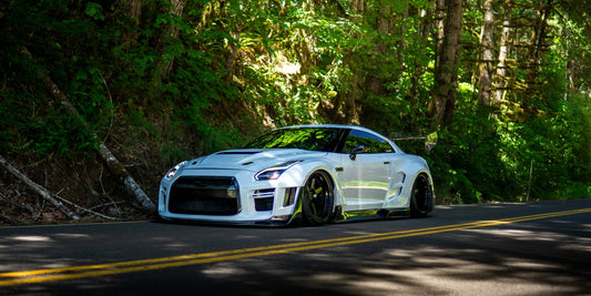 Nissan GTR Nismo Black Edition Track Edition Premium Base CBA DBA 2008 2009 2010 2011 2012 2013 2014 2015 2016 (for installation on 2017 2018 2019 2020 2021 2022 2023 2024 vehicles, 2008 2009 2010 2011 2012 2013 2014 2015 2016 hood is recommended) with Aftermarket Parts - "Godzilla" Widebody Front Bumper & Front Lip Carbon Fiber / FRP from Robot Craftsman