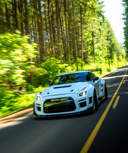 Nissan GTR Nismo Black Edition Track Edition Premium Base CBA DBA 2008 2009 2010 2011 2012 2013 2014 2015 2016 (for installation on 2017 2018 2019 2020 2021 2022 2023 2024 vehicles, 2008 2009 2010 2011 2012 2013 2014 2015 2016 hood is recommended) with Aftermarket Parts - "Godzilla" Widebody Front Bumper & Front Lip Carbon Fiber / FRP from Robot Craftsman