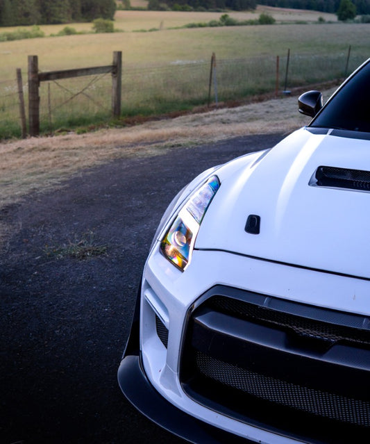 Nissan GTR Nismo Black Edition Track Edition Premium Base CBA DBA 2008 2009 2010 2011 2012 2013 2014 2015 2016 (for installation on 2017 2018 2019 2020 2021 2022 2023 2024 vehicles, 2008 2009 2010 2011 2012 2013 2014 2015 2016 hood is recommended) with Aftermarket Parts - "Godzilla" Widebody Front Bumper & Front Lip Carbon Fiber / FRP from Robot Craftsman
