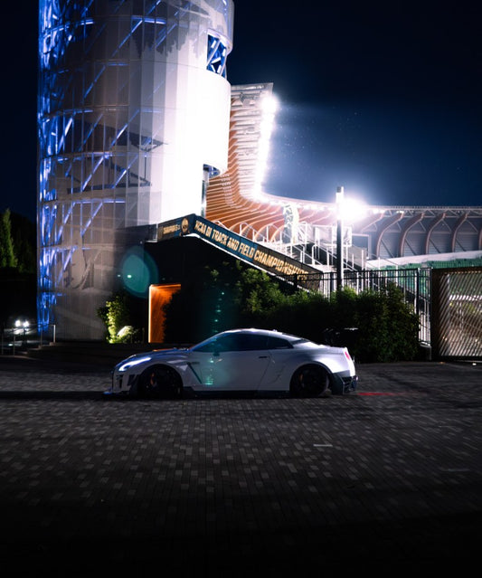 Nissan GTR Nismo T-Spec Black Edition Track Edition Premium Pure CBA DBA EBA 2008 2009 2010 2011 2012 2013 2014 2015 2016 2017 2018 2019 2020 2021 2022 2023 2024 (designed to be compatible with ROBOT CRAFTSMAN front bumper) with Aftermarket Parts - "Godzilla" Widebody Wheel Arches & Side Skirts Carbon Fiber / FRP from Robot Craftsman