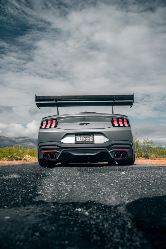 Ford Mustang Ecoboost V6 GT March1 Bullitt S550.1 S550.2 2015 2016 2017 2018 2019 2020 2021 2022 2023 (limits trunk functionality) with Aftermarket Parts - GTD Style Rear Spoiler Wing Carbon Fiber FRP from Robot Craftsman