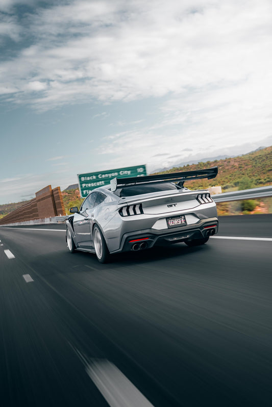 Ford Mustang Ecoboost V6 GT March1 Bullitt S550.1 S550.2 2015 2016 2017 2018 2019 2020 2021 2022 2023 (limits trunk functionality) with Aftermarket Parts - GTD Style Rear Spoiler Wing Carbon Fiber FRP from Robot Craftsman