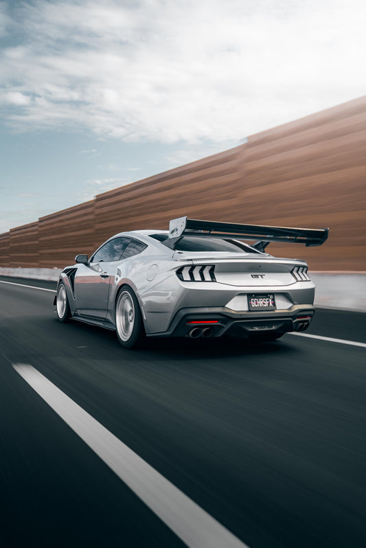 Ford Mustang Ecoboost V6 GT March1 Bullitt S550.1 S550.2 2015 2016 2017 2018 2019 2020 2021 2022 2023 (limits trunk functionality) with Aftermarket Parts - GTD Style Rear Spoiler Wing Carbon Fiber FRP from Robot Craftsman