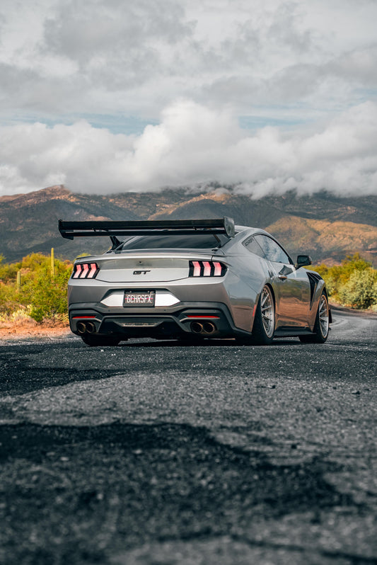 Ford Mustang Ecoboost V6 GT March1 Bullitt S550.1 S550.2 2015 2016 2017 2018 2019 2020 2021 2022 2023 (limits trunk functionality) with Aftermarket Parts - GTD Style Rear Spoiler Wing Carbon Fiber FRP from Robot Craftsman