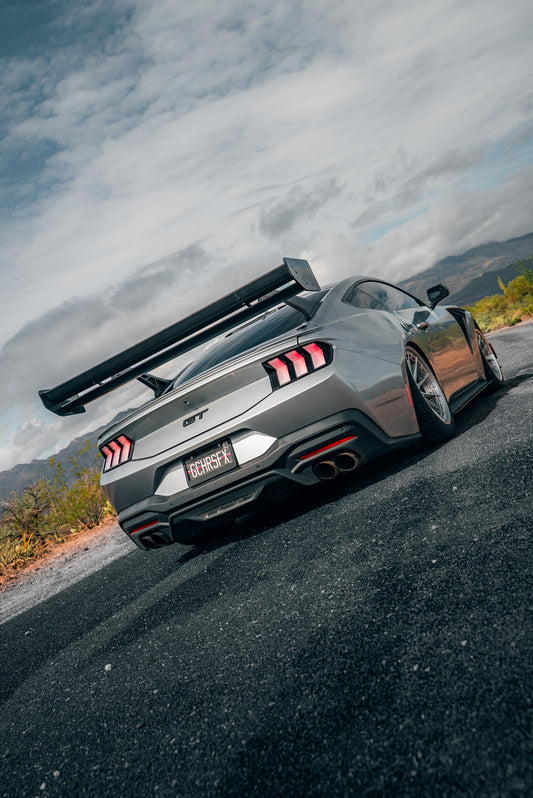Ford Mustang Ecoboost V6 GT March1 Bullitt S550.1 S550.2 2015 2016 2017 2018 2019 2020 2021 2022 2023 (limits trunk functionality) with Aftermarket Parts - GTD Style Rear Spoiler Wing Carbon Fiber FRP from Robot Craftsman