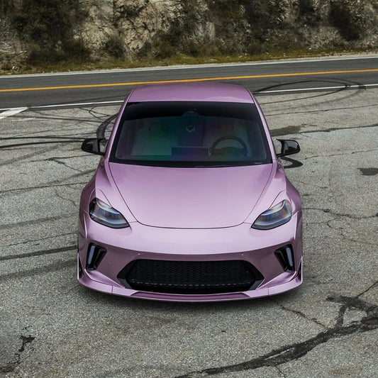 Tesla Model 3 Performance Long Range Standard Base 2017 2018 2019 2020 2021 2022 2023 with Aftermarket Parts - "HACKER" Narrow Body Front Bumper & Front Splitter Carbon Fiber / FRP from Robot Craftsman