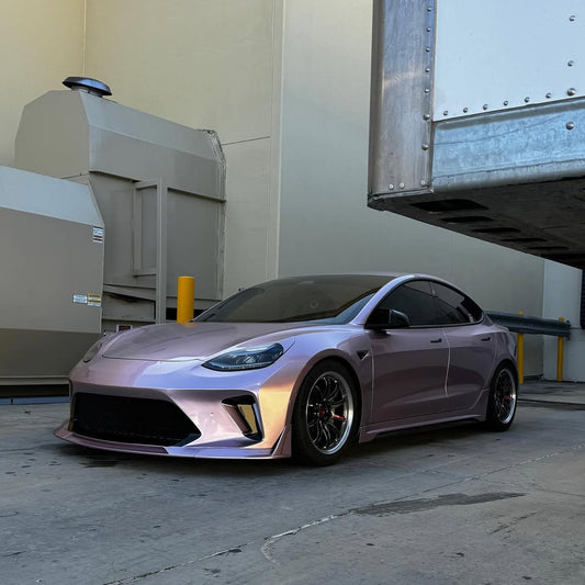 Tesla Model 3 Performance Long Range Standard Base 2017 2018 2019 2020 2021 2022 2023 with Aftermarket Parts - "Hacker" Narrow Body Side Skirts Carbon Fiber / FRP from Robot Craftsman