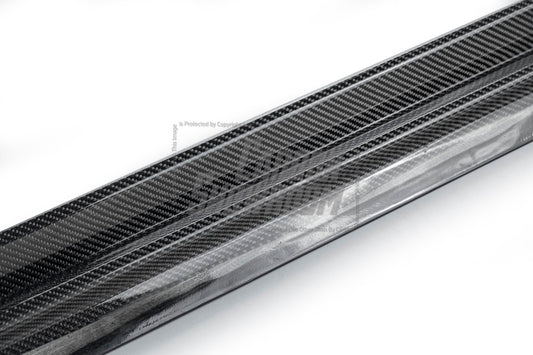 Tesla Model 3 Performance Long Range Standard Base 2017 2018 2019 2020 2021 2022 2023 with Aftermarket Parts - "Hacker" Narrow Body Side Skirts Carbon Fiber / FRP from Robot Craftsman