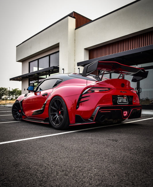 Toyota Supra MK5 A90 A91 3.0 2.0 2020 2021 2022 2023 2024 with Aftermarket Parts - Hyperion Rear Louvers & GT Wing Carbon Fiber / FRP from Robot Craftsman