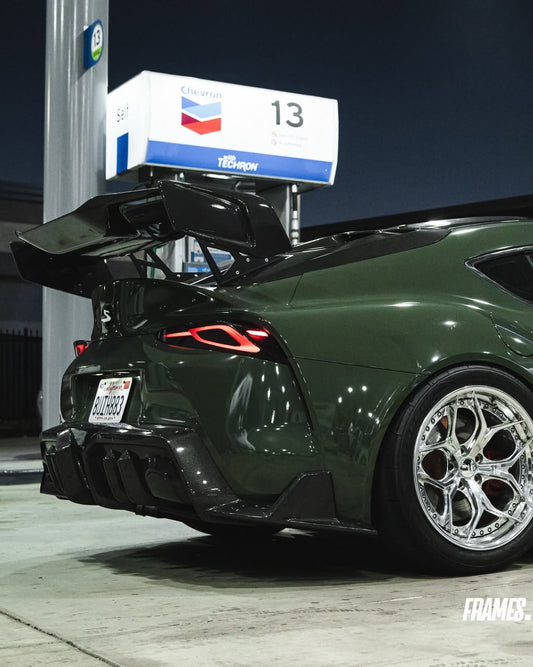 Toyota Supra MK5 A90 A91 3.0 2.0 2020 2021 2022 2023 2024 with Aftermarket Parts - Hyperion Rear Louvers & GT Wing Carbon Fiber / FRP from Robot Craftsman