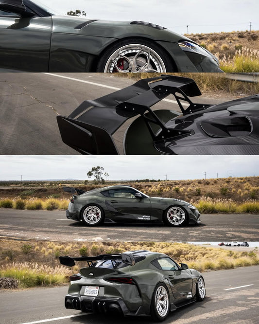 Toyota Supra MK5 A90 A91 3.0 2.0 2020 2021 2022 2023 2024 with Aftermarket Parts - Hyperion Rear Louvers & GT Wing Carbon Fiber / FRP from Robot Craftsman