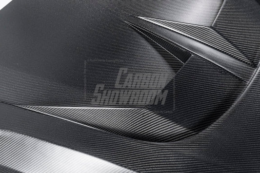 Tesla Model 3 Performance Long Range Standard Base 2017 2018 2019 2020 2021 2022 2023 with Aftermarket Parts - "Hacker" V2 Hood Bonnet Carbon Fiber / FRP from Robot Craftsman