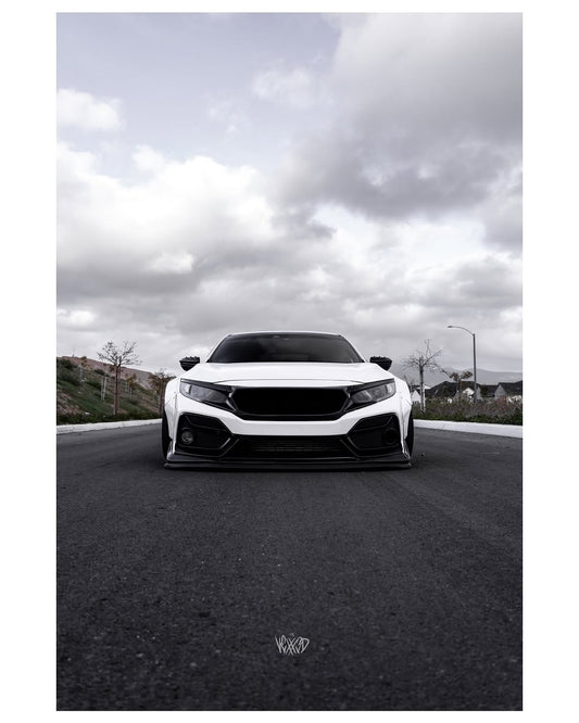Honda Civic 10th Gen FC1 FC2 FC5 FC6 2016 2017 2018 2019 2020 2021 & Civic 10th Gen FK7 2017 2018 2019 2020 2021 (compatible with both OEM bumper and ROBOT CRAFTSMAN bumper, fits FK7 Hatchback although panel line is slightly different) with Aftermarket Parts - Widebody Wheel Arches Fender Flares Carbon Fiber / FRP from Robot Craftsman