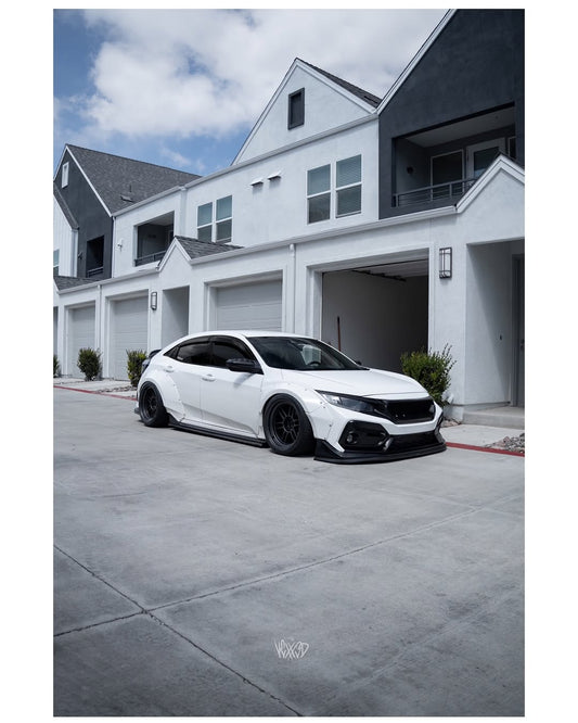 Honda Civic 10th Gen FC1 FC2 FC5 FC6 2016 2017 2018 2019 2020 2021 & Civic 10th Gen FK7 2017 2018 2019 2020 2021 (compatible with both OEM bumper and ROBOT CRAFTSMAN bumper, fits FK7 Hatchback although panel line is slightly different) with Aftermarket Parts - Widebody Wheel Arches Fender Flares Carbon Fiber / FRP from Robot Craftsman