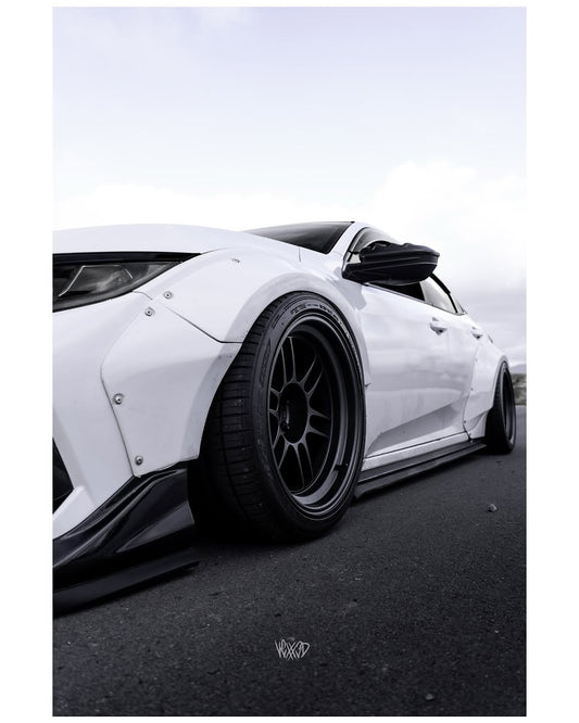 Honda Civic 10th Gen FC1 FC2 FC5 FC6 2016 2017 2018 2019 2020 2021 & Civic 10th Gen FK7 2017 2018 2019 2020 2021 (compatible with both OEM bumper and ROBOT CRAFTSMAN bumper, fits FK7 Hatchback although panel line is slightly different) with Aftermarket Parts - Widebody Wheel Arches Fender Flares Carbon Fiber / FRP from Robot Craftsman