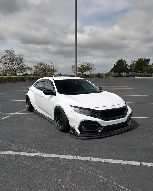 Honda Civic 10th Gen FC1 FC2 FC5 FC6 2016 2017 2018 2019 2020 2021 & Civic 10th Gen FK7 2017 2018 2019 2020 2021 (compatible with both OEM bumper and ROBOT CRAFTSMAN bumper, fits FK7 Hatchback although panel line is slightly different) with Aftermarket Parts - Widebody Wheel Arches Fender Flares Carbon Fiber / FRP from Robot Craftsman
