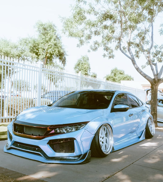 Honda Civic 10th Gen FC1 FC2 FC5 FC6 2016 2017 2018 2019 2020 2021 & Civic 10th Gen FC3 FC4 2017 2018 2019 2020 2021 & Civic 10th Gen FK7 2017 2018 2019 2020 2021 (compatible with ROBOT CRAFTSMAN front bumper) with Aftermarket Parts - Front Bumper & Front Lip Carbon Fiber / FRP from Robot Craftsman