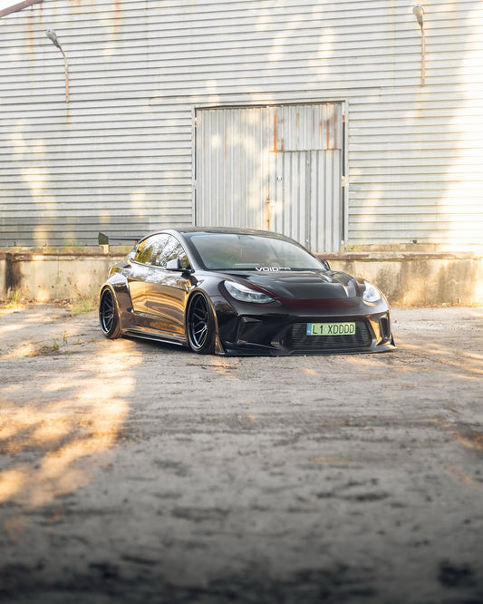 Tesla Model 3 Performance Long Range Standard Base 2017 2018 2019 2020 2021 2022 2023 with Aftermarket Parts - "Hacker" V1 Hood Bonnet Carbon Fiber / FRP from Robot Craftsman