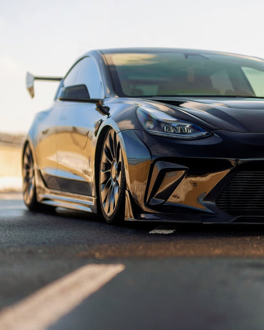 Tesla Model 3 Performance Long Range Standard Base 2017 2018 2019 2020 2021 2022 2023 with Aftermarket Parts - "Hacker" V1 Hood Bonnet Carbon Fiber / FRP from Robot Craftsman