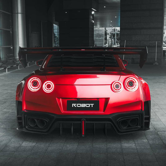 Nissan GTR Nismo T-Spec Black Edition Track Edition Premium Pure CBA DBA EBA 2008 2009 2010 2011 2012 2013 2014 2015 2016 2017 2018 2019 2020 2021 2022 2023 2024 with Aftermarket Parts - "Godzilla" Swan Neck Thor GT Wing Carbon Fiber / FRP from Robot Craftsman