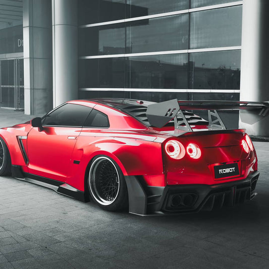 Nissan GTR Nismo T-Spec Black Edition Track Edition Premium Pure CBA DBA EBA 2008 2009 2010 2011 2012 2013 2014 2015 2016 2017 2018 2019 2020 2021 2022 2023 2024 with Aftermarket Parts - "Godzilla" Swan Neck Thor GT Wing Carbon Fiber / FRP from Robot Craftsman
