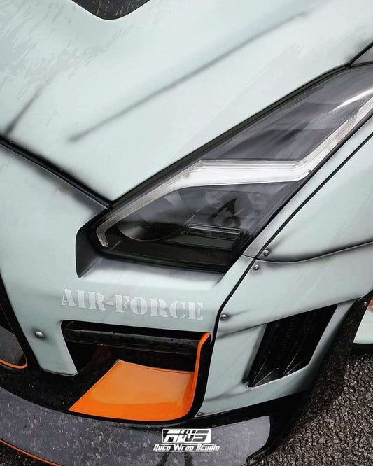 Nissan GTR Nismo Black Edition Track Edition Premium Base CBA DBA 2008 2009 2010 2011 2012 2013 2014 2015 2016 (for installation on 2017 2018 2019 2020 2021 2022 2023 2024 vehicles, 2008 2009 2010 2011 2012 2013 2014 2015 2016 hood is recommended) with Aftermarket Parts - "Godzilla" Widebody Front Bumper & Front Lip Carbon Fiber / FRP from Robot Craftsman