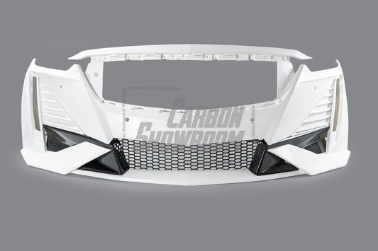 Cadillac CT5 CT5-V Sport Premium Luxury Base 2020 2021 2022 2023 2024 with Aftermarket Parts - "PRISM" Front Bumper & Front Lip Carbon Fiber / FRP from Robot Craftsman