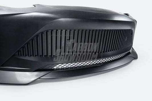 Tesla Model Y Performance AWD Long Range RWD Standard 2020 2021 2023 2024 with Aftermarket Parts - "STARSHIP" Stage 1 Corner Lip (2 pcs) & Stage 2 Corner Lip (4 pcs) & Front Bumper Carbon Fiber from Robot Craftsman