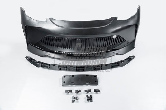 Tesla Model Y Performance AWD Long Range RWD Standard 2020 2021 2023 2024 with Aftermarket Parts - "STARSHIP" Stage 1 Corner Lip (2 pcs) & Stage 2 Corner Lip (4 pcs) & Front Bumper Carbon Fiber from Robot Craftsman