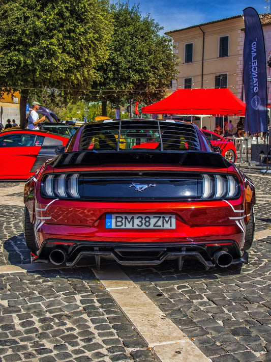 Ford Mustang Ecoboost V6 GT March1 Bullitt S550.1 S550.2 2015-2023 (note: dual exhaust tips) with Aftermarket Parts - "STORM" Rear Diffuser Carbon Fiber / FRP from Robot Craftsman