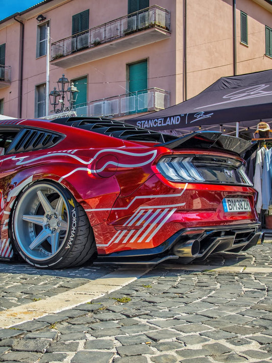 Ford Mustang Ecoboost V6 GT March1 Bullitt S550.1 S550.2 2015-2023 (note: dual exhaust tips) with Aftermarket Parts - "STORM" Rear Diffuser Carbon Fiber / FRP from Robot Craftsman